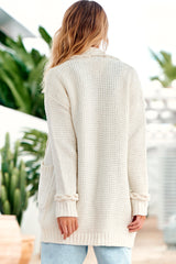 Heidi Knit - Open Front Cable Knit Cardigan with Pockets in Ivory