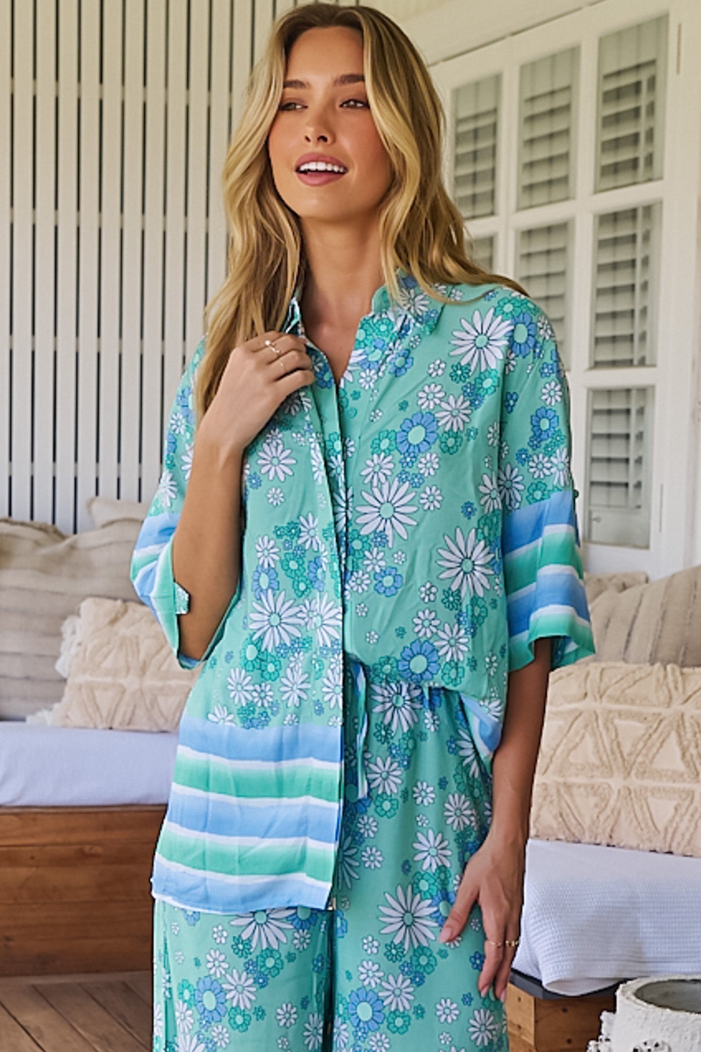 JAASE - Tulum Shirt: Concealed Button Down Relaxed Shirt in Malina Print