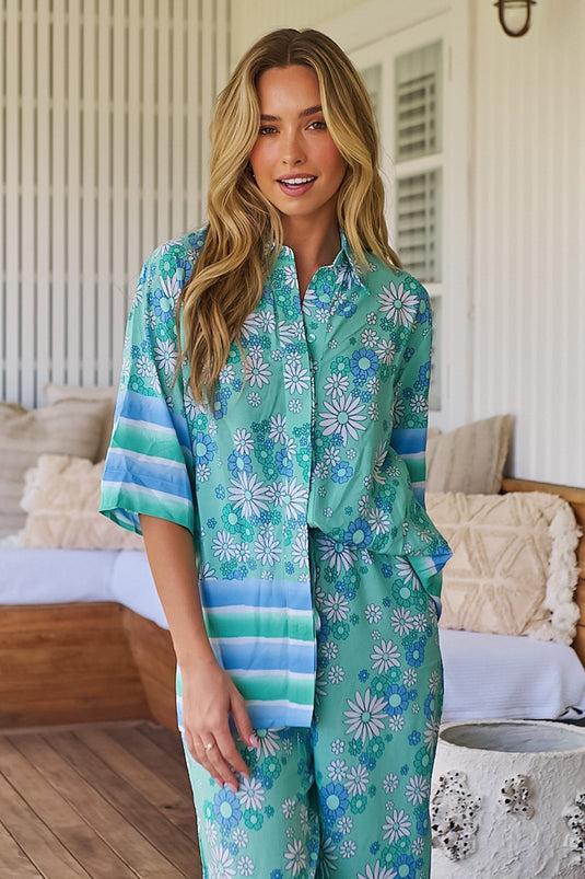 JAASE - Tulum Shirt: Concealed Button Down Relaxed Shirt in Malina Print