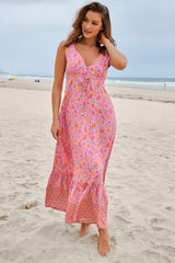 JAASE - Esmie Maxi Dress: V Neck Front and Back A Line Sun Dress in Rosewater Print