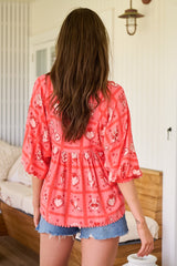 JAASE - Temple Blouse: Billow Sleeve Smock Top in Zamora Print