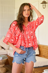 JAASE - Temple Blouse: Billow Sleeve Smock Top in Zamora Print