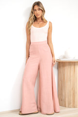 Lala Pants - High Waisted Wide Leg Linen Pants in Pink
