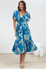 Lalita Midi Dress - Elasticated Bodice A-Line Dress with Flutter Sleeves in Shanti Print