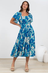 Lalita Midi Dress - Elasticated Bodice A-Line Dress with Flutter Sleeves in Shanti Print