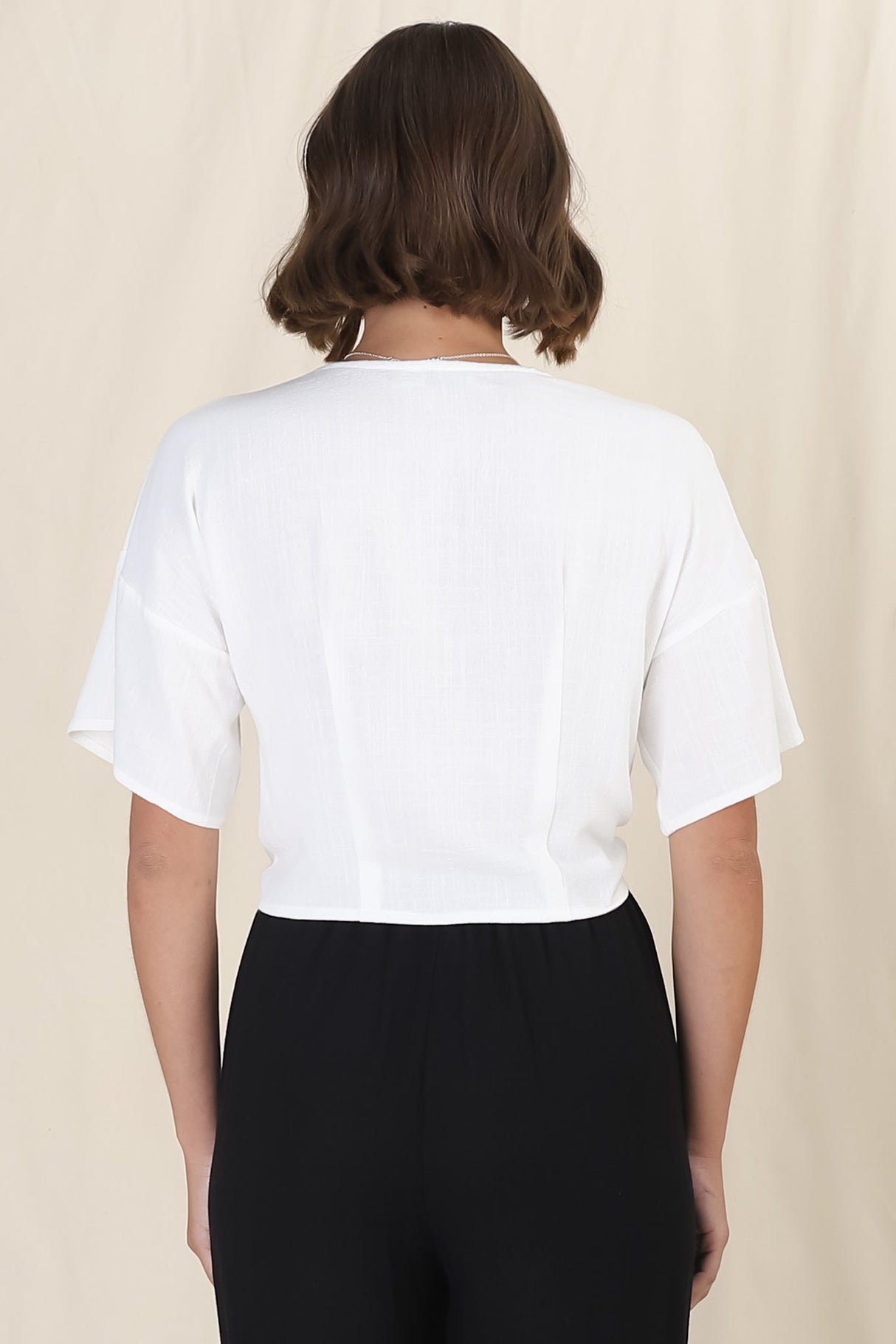 Lanara Top - Button Front Tie Up Top in White