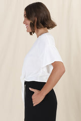 Lanara Top - Button Front Tie Up Top in White