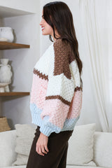 Lane Cardigan - Cropped Open Lattice Knit with Pockets and Balloon Sleeves in Marshmallow