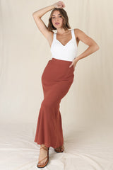 Lane Maxi Skirt - Linen Blend High Waisted Mermaid Silhouette Skirt in Rust
