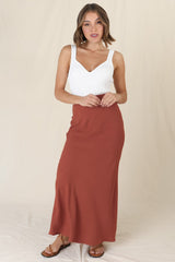 Lane Maxi Skirt - Linen Blend High Waisted Mermaid Silhouette Skirt in Rust