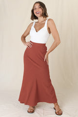 Lane Maxi Skirt - Linen Blend High Waisted Mermaid Silhouette Skirt in Rust
