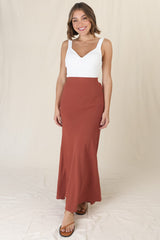 Lane Maxi Skirt - Linen Blend High Waisted Mermaid Silhouette Skirt in Rust