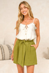 Larimar Shorts - Tailored Tie-Waist Shorts with Pockets in Green