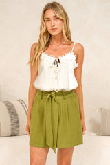 Larimar Shorts - Tailored Tie-Waist Shorts with Pockets in Green