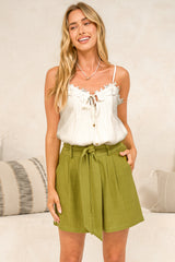 Larimar Shorts - Tailored Tie-Waist Shorts with Pockets in Green