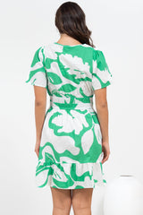 Larosa Mini Dress - Stand Collar A-Line Dress with Buttoned Bodice in Sloane Print Green