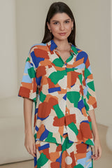 Larosse Shirt - Collared Button Down Shirt in Multi-Coloured Print