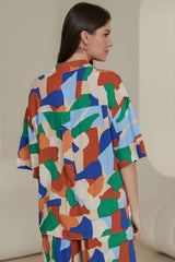 Larosse Shirt - Collared Button Down Shirt in Multi-Coloured Print