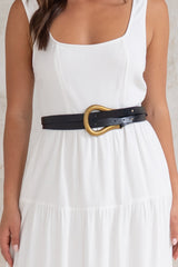 Lasso Contemporary Adjustable Belt with Gold Buckle - Black
