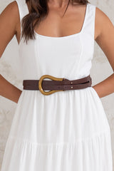 Lasso Contemporary Adjustable Belt with Gold Buckle - Coffee