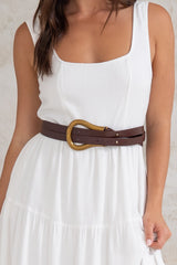 Lasso Contemporary Adjustable Belt with Gold Buckle - Coffee