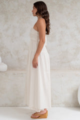 Laurita Midi Dress - Adjustable Strap Elasticated Bodice Sun Dress in White
