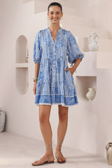 Lea Mini Dress - 3/4 Sleeve Babydoll Dress in Keller Print