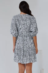 Lea Mini Dress - 3/4 Sleeve Babydoll Dress in Linetti Print