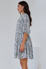 Lea Mini Dress - 3/4 Sleeve Babydoll Dress in Linetti Print