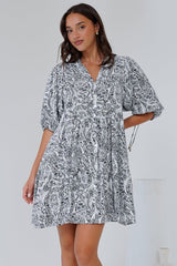 Lea Mini Dress - 3/4 Sleeve Babydoll Dress in Linetti Print