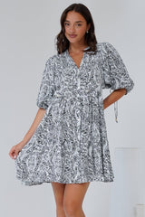 Lea Mini Dress - 3/4 Sleeve Babydoll Dress in Linetti Print