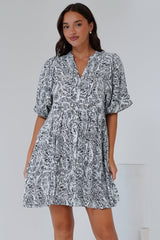 Lea Mini Dress - 3/4 Sleeve Babydoll Dress in Linetti Print