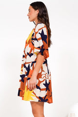 Lea Mini Dress - 3/4 Sleeve Babydoll Dress in Simba Print
