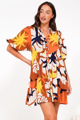 Lea Mini Dress - 3/4 Sleeve Babydoll Dress in Simba Print