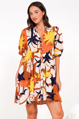 Lea Mini Dress - 3/4 Sleeve Babydoll Dress in Simba Print