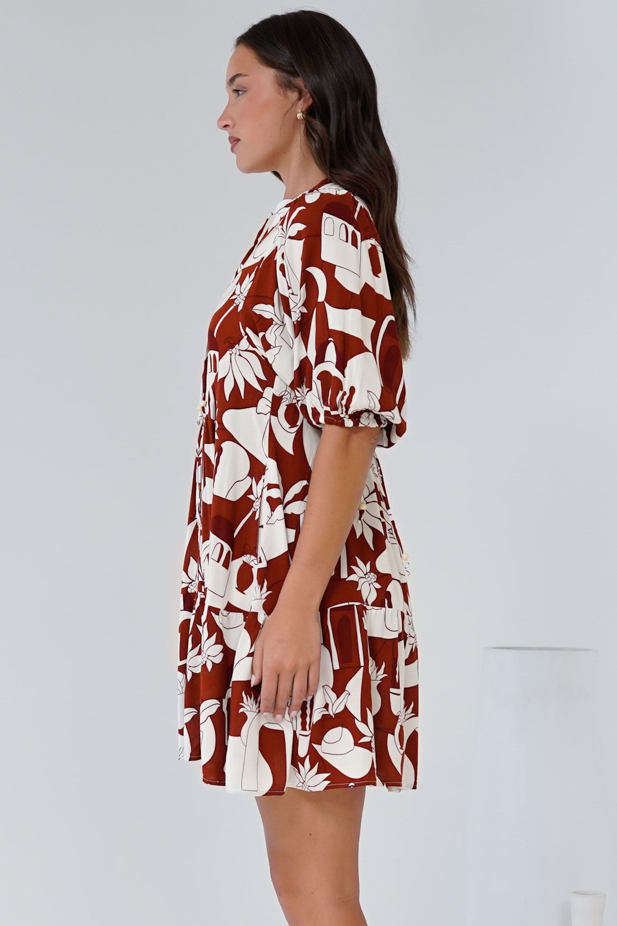 Lea Mini Dress - 3/4 Sleeve Babydoll Dress in Tayla Print