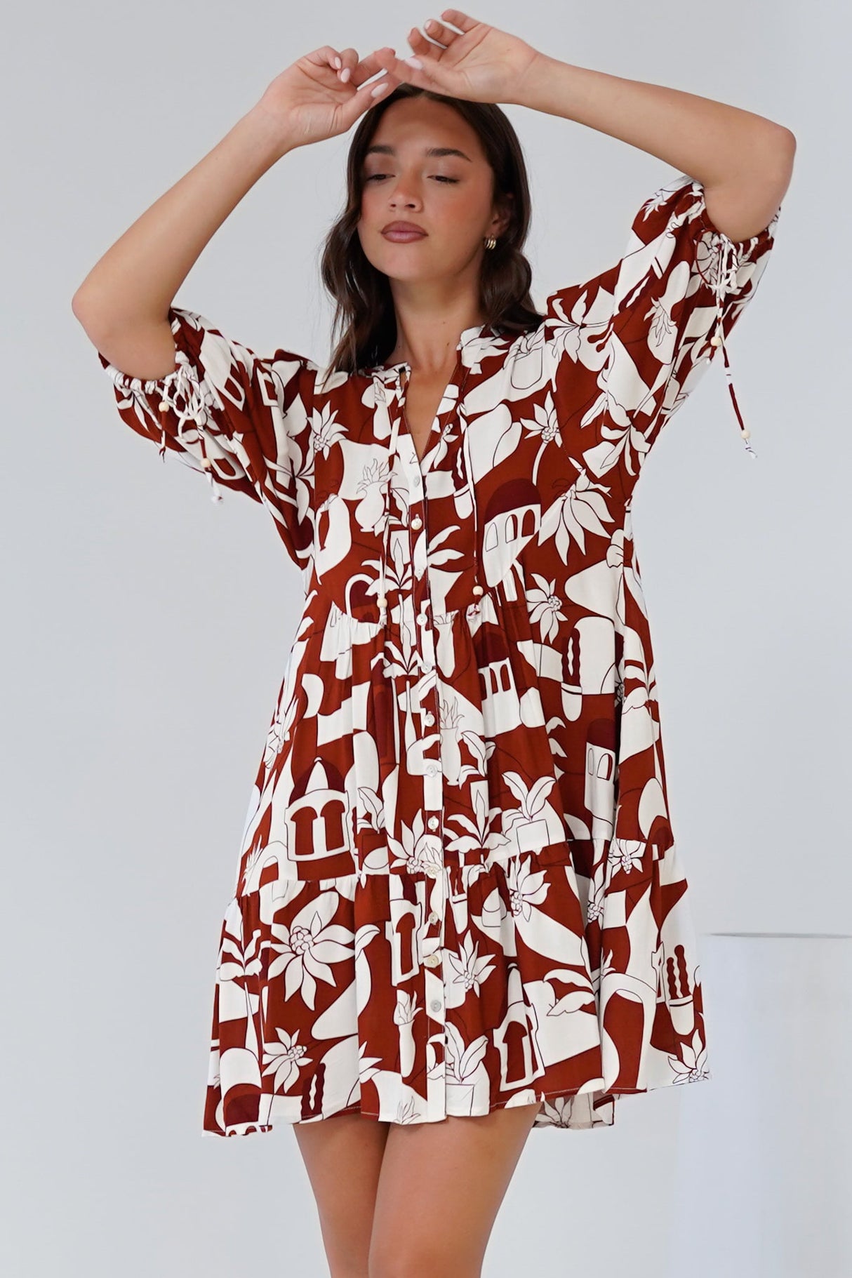Lea Mini Dress - 3/4 Sleeve Babydoll Dress in Tayla Print