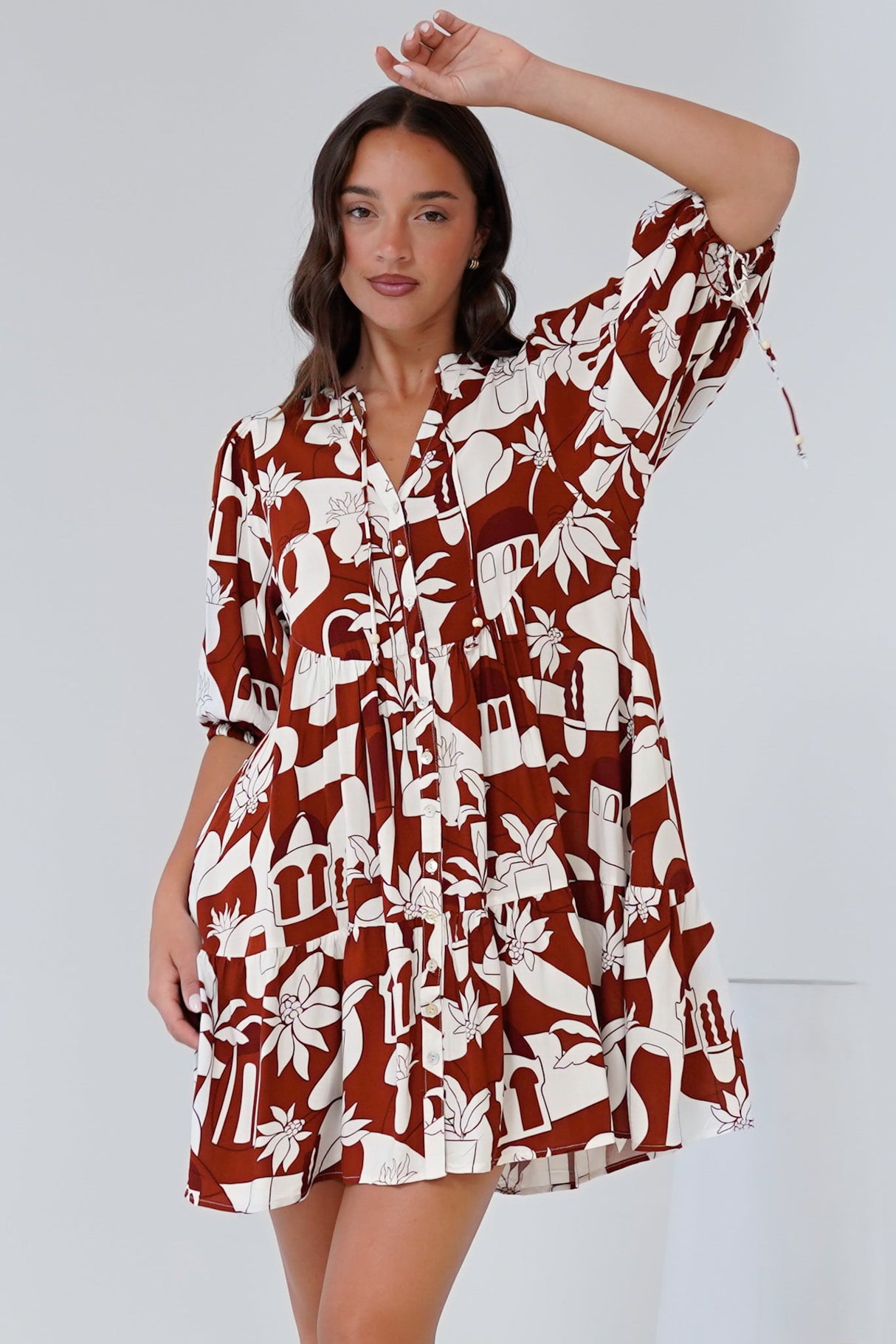 Lea Mini Dress - 3/4 Sleeve Babydoll Dress in Tayla Print