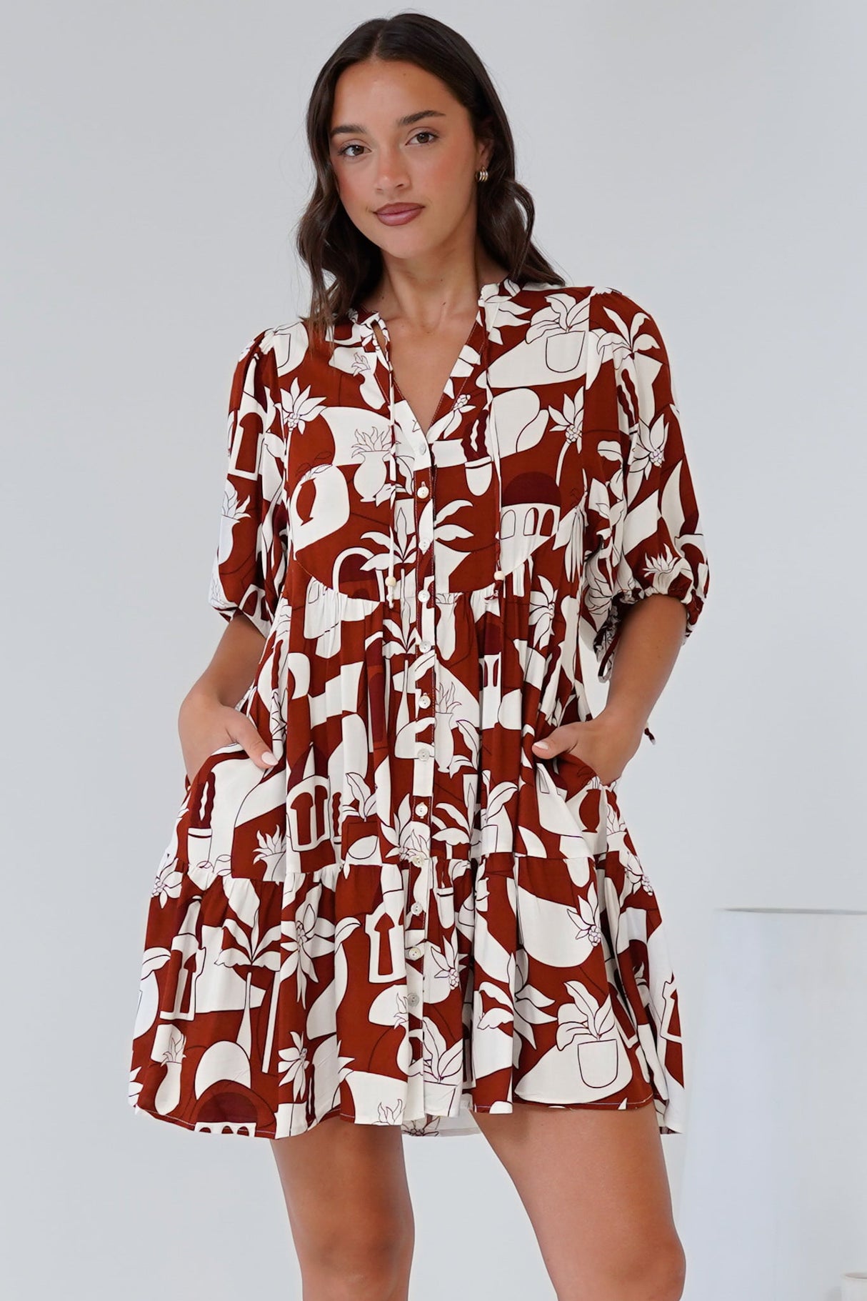 Lea Mini Dress - 3/4 Sleeve Babydoll Dress in Tayla Print