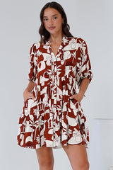 Lea Mini Dress - 3/4 Sleeve Babydoll Dress in Tayla Print