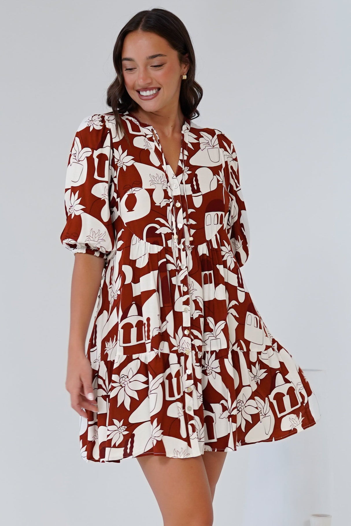 Lea Mini Dress - 3/4 Sleeve Babydoll Dress in Tayla Print