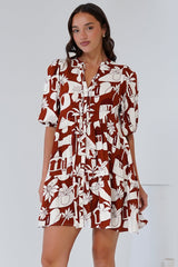 Lea Mini Dress - 3/4 Sleeve Babydoll Dress in Tayla Print