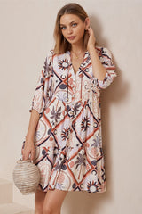 Lea Mini Dress - 3/4 Sleeve Babydolll Dress in Zaidin Print