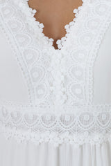 Leelie Mini Dress - Lace Embellished Tiered Dress with Bell Sleeves in White