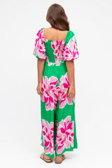 Leni Jumpsuit - On or Off Shoulder Billow Sleeve Jumpsuit in Raine Print