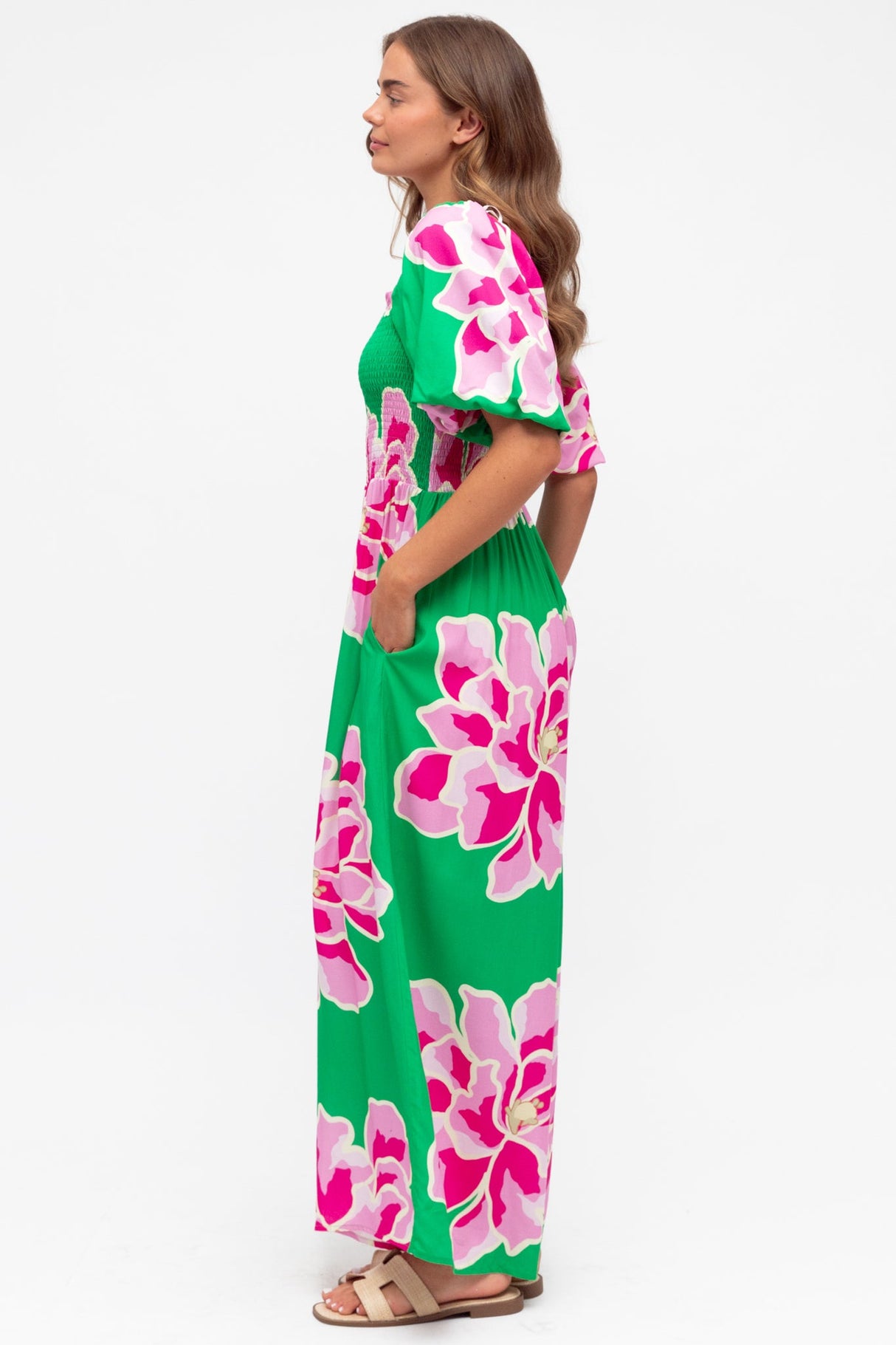 Leni Jumpsuit - On or Off Shoulder Billow Sleeve Jumpsuit in Raine Print