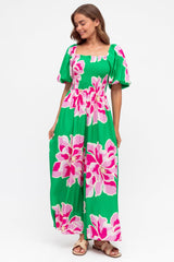 Leni Jumpsuit - On or Off Shoulder Billow Sleeve Jumpsuit in Raine Print