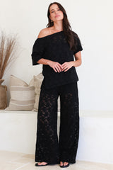 Lenka Lace Pants - High Waisted Floral Lace Pants with Built in Shorts in Black