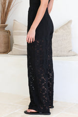 Lenka Lace Pants - High Waisted Floral Lace Pants with Built in Shorts in Black