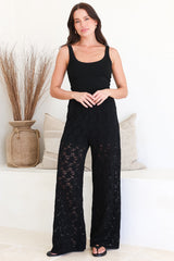 Lenka Lace Pants - High Waisted Floral Lace Pants with Built in Shorts in Black